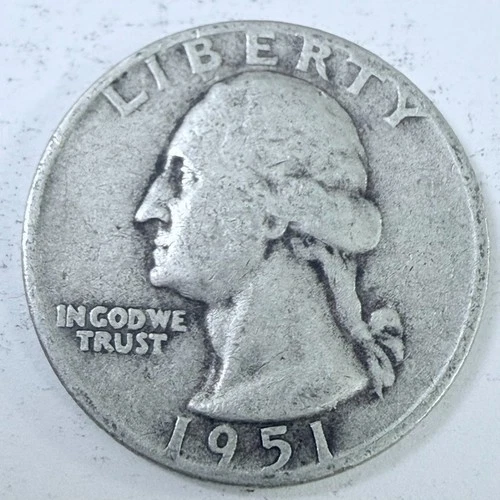 1951 D Washington Quarter 90% Silver Circulated Coin Free Shipping #7617