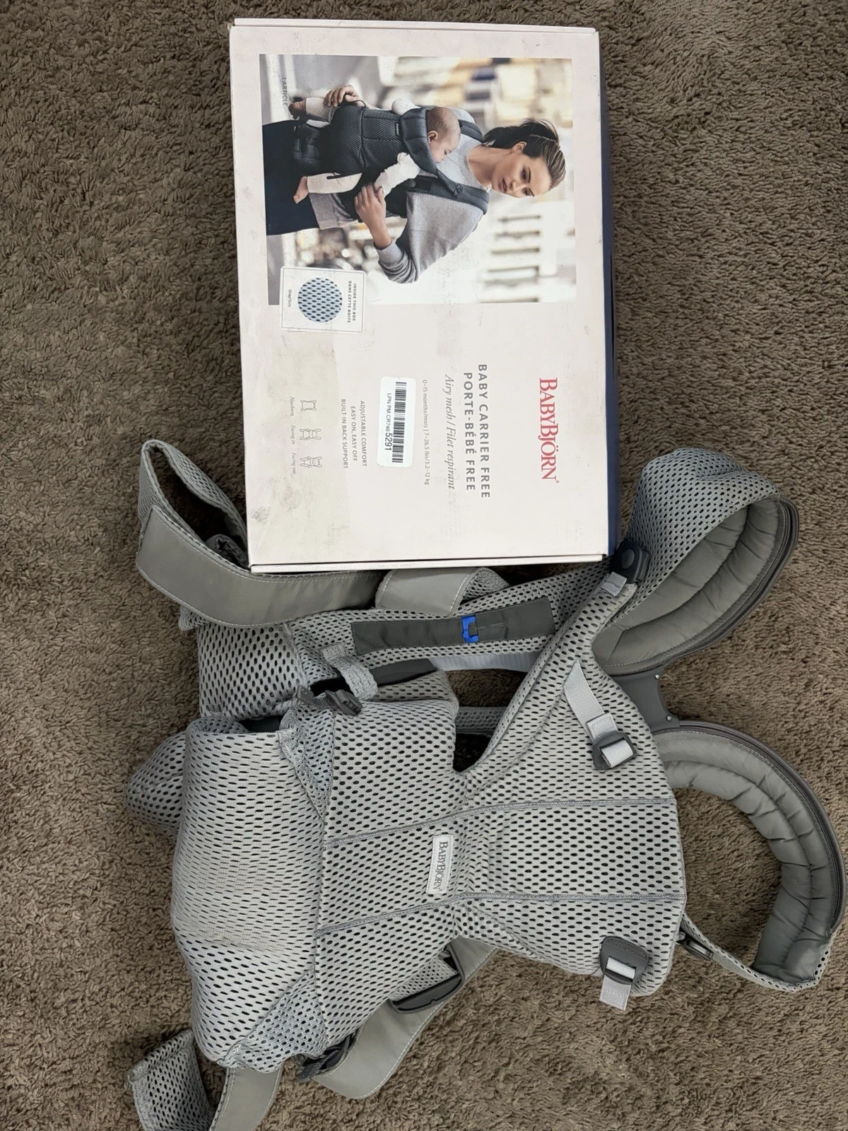 BabyBjorn Free Airy Mesh Baby Carrier Gray, 0-15 Months