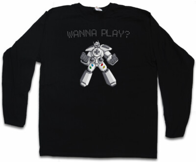 WANNA PLAY ? CONTROLLER ROBOT I LANGARM T-SHIRT Retro Gamer NES Video Game