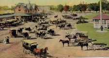 C1910 Dozens Horse Carriage Waiting Train Station Asbury Park NJ Vtg Postcard