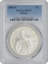 2004-P Edison Silver Commemorative Dollar MS70 PCGS