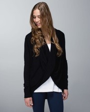 Lululemon Iconic Sweater Wrap Cardigan Black Cashmere Blend Size 2 Small XS