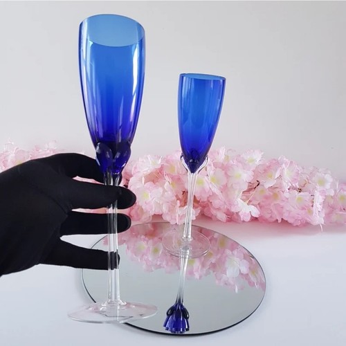 2pc Cobalt Blue Champagne Flute Set 10 inch Tall Champagne Glasses - Picture 2 of 10