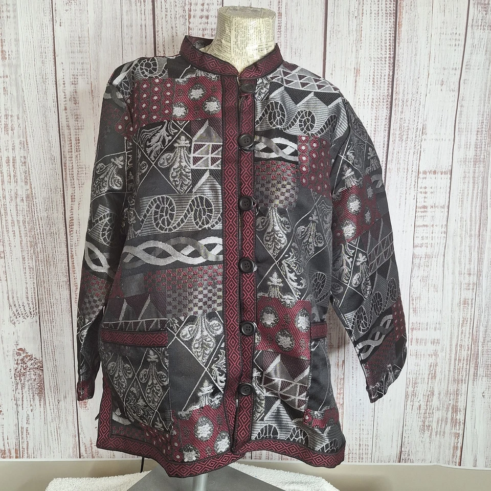 Chaqueta Blazer Tudor Court by Haband Mujer L Rojo Tapiz Geométrico Foto 4 de 4