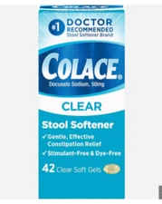 Colace Docusate Sodium Clear Stool Softener 50mg 42*EXP:03/2026*FREE SHIPPING*