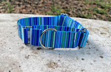 1.5" Wide Martingale Dog Collar - Blue and Green Serape Striped Made In USA