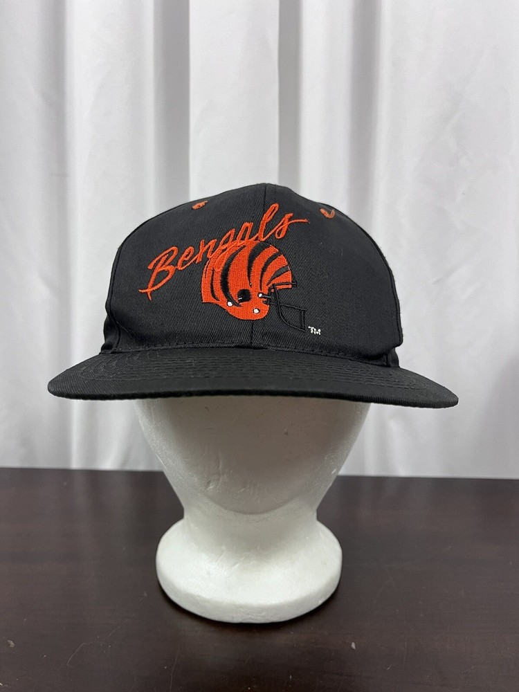 Vintage Cincinnati Bengals Script Snapback Hat AJD 90s Black Twill