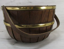 Dark Wood Apple Orchard Basket Wooden Handle Gold Trim Accent 14 3/8"D x 9.5"T