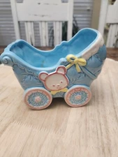 Vintage Blue Bear Elephant Baby Carriage Buggy Planter