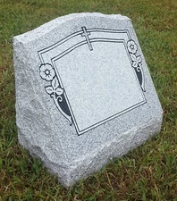Granite Memorial Slant Grave Marker Cemetery Funeral 16"x8"x14" with Design