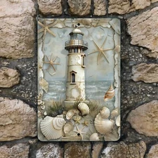Rustic Lighthouse Metal Wall Sign 8x12 Inch Nautical Decor for Coastal Homes