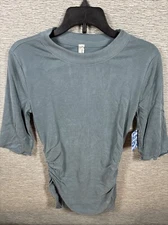 NEW Intimately Free People Ribbed Talk To Me Ruched Shirt Top Dark Teal Size XS
