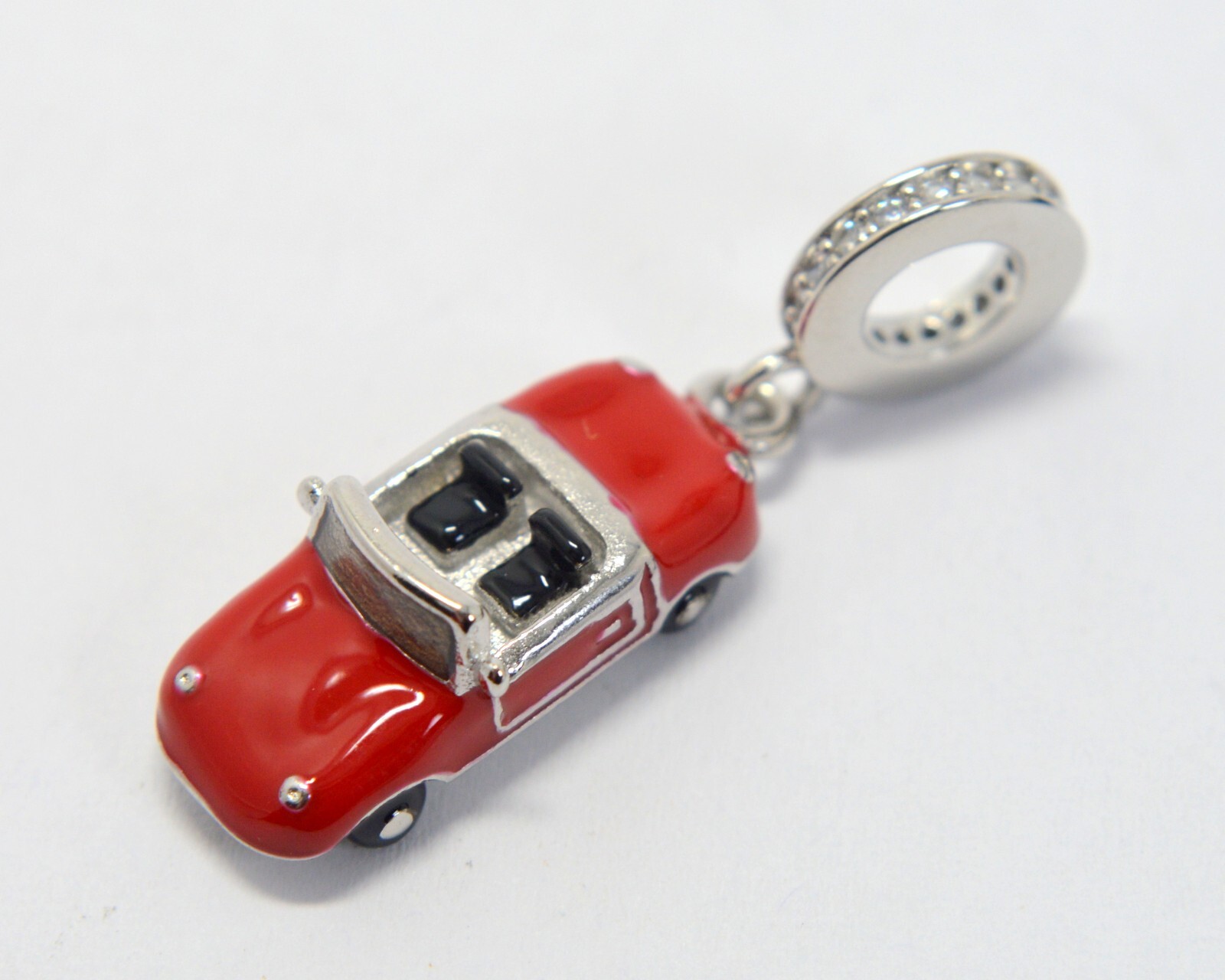 925 STERLING SILVER RED ENAMELED CABRIO CAR PENDANT CHARM