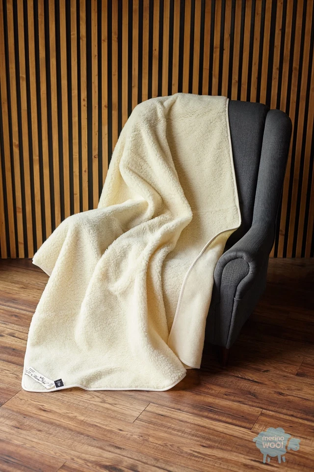 Merino-Wolle Decke 200x200 cm Wolle Wohndecke für Bett Tagesdecke Weiß - Bild 2 von 4