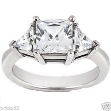 1.03 ct Princess Cut center Diamond 3 stone Wedding 14K Gold Ring 1.43 ct total