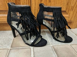 fringe open toe heels