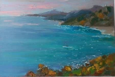 Painting Original sunset from a yacht   Impressionism Oil on Canvas by A.Shrub