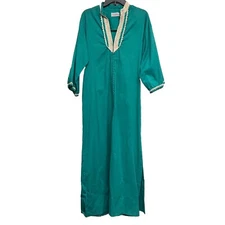 Vintage Evelyn Pearson Lounging Apparel House Dress Caftan 60s 70s Green Medium