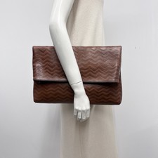 Missoni Leather Zig Zag Clutch Purse Brown Large Sleeper Bag