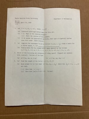 Apr 25, 1969 Department Of Mathematics Nc State University Quiz Test B10