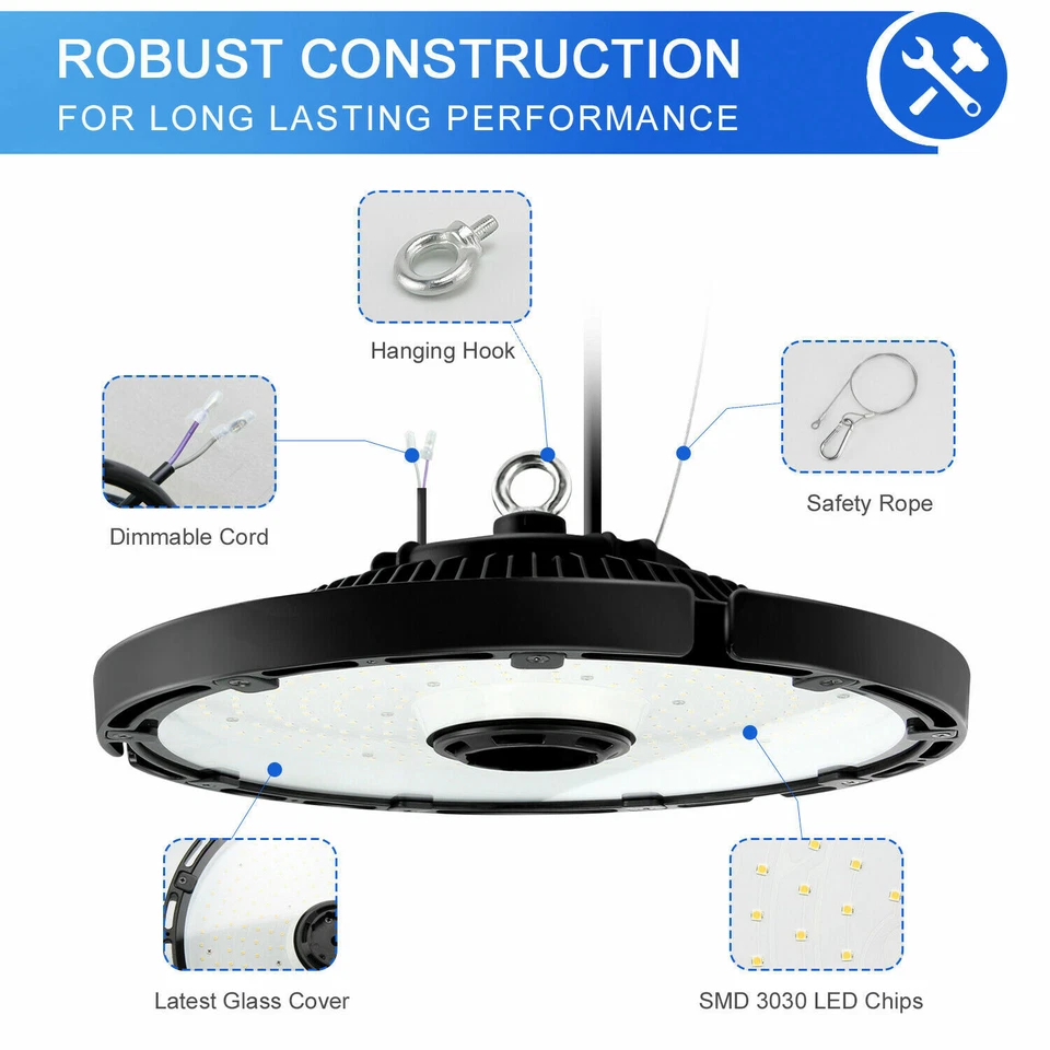 Luz LED UFO Alta Bahía 240W 5000K Tienda Comercial Almacén Iluminación 33600LM DLC Foto 3 de 4