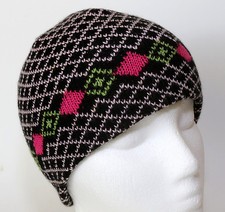Girls Knit Ski Cap Skull Cap Multi Print Winter Black Pink Green One Size VTG