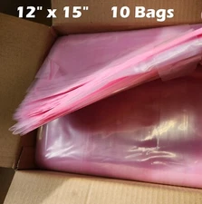 10x Anti-static 12"x 15" Large Pink Poly Bags Open Ended Motherboard 2 mil ESD
