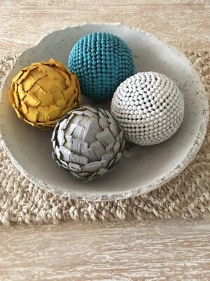 Heavy Cement Decor Bowl With Wooden Coloured
