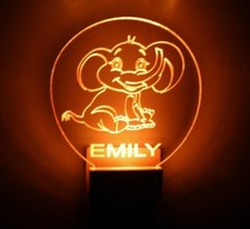 Baby Elephant Night Light Personalized LED PlugIn MultiColor W/ Dusk Dawn Sensor