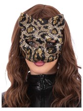 Sequin Leopard Cat Mask on Elastic Strap