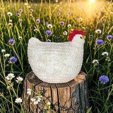 HANDMADE Crochet Off White and Light Brown Speckled Stuffed Chicken