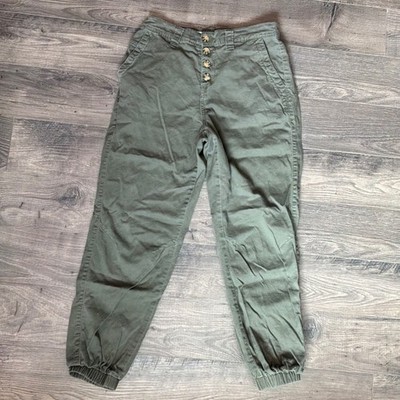 Vanilla Star Olive Green Utility Jogger Pants High Rise Button Fly Womens
