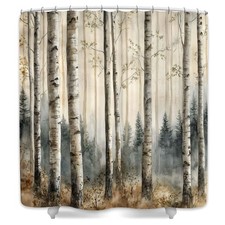 Wathon Birch Trees Shower Curtain Gray Tree Winter Birch Forest Bath Curtain ...