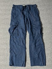 Old Navy Surplus Co Pants Blue Cargo 100% Linen Y2K Cargo Vintage 90s Size 30x30