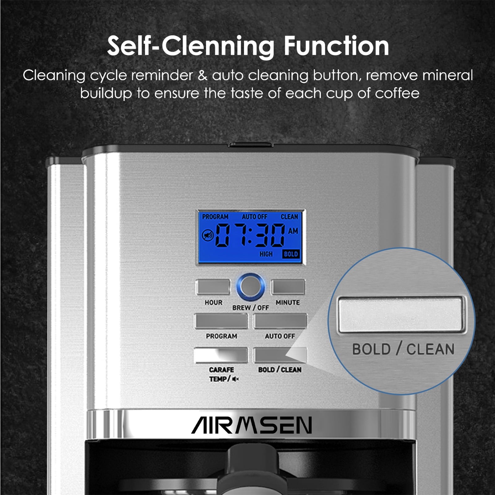 12-Cup Stainless Steel Drip Coffee Maker Programmable Self-Cleaning