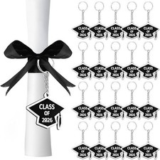 20 Pieces Class of 2025 Graduation Keychains Rubber Key Chains Grad CapBlack ...