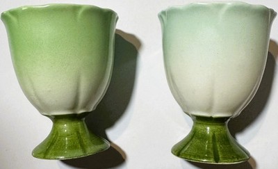 Three Vintage Mid Century Egg Cups   Green White Ceramic Dining Decor Americana