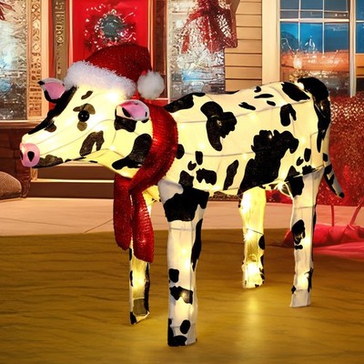 25.6'' Christmas Lighted Outdoor Decorations, 3D Light up Cow and Highland Bu...