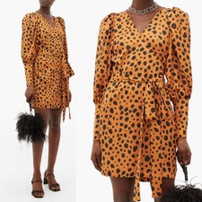 RHODE Frankie Leopard-Print Polka-Dot Satin Wrap Dress SIZE XS