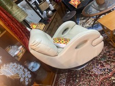 Space Age Cream Leather Swivel Lounge Chair Retro Futuristic Sculptural Armchair