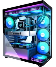 PC Gehäuse ATX Mid Tower Gaming mit 7 ARGB Lüfter Panoramaglas Type-C Schwarz