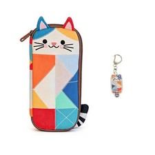 Cute Patchwork Cat Canvas Pencil Case Large Capacity 20x10 Cm, Multicolor