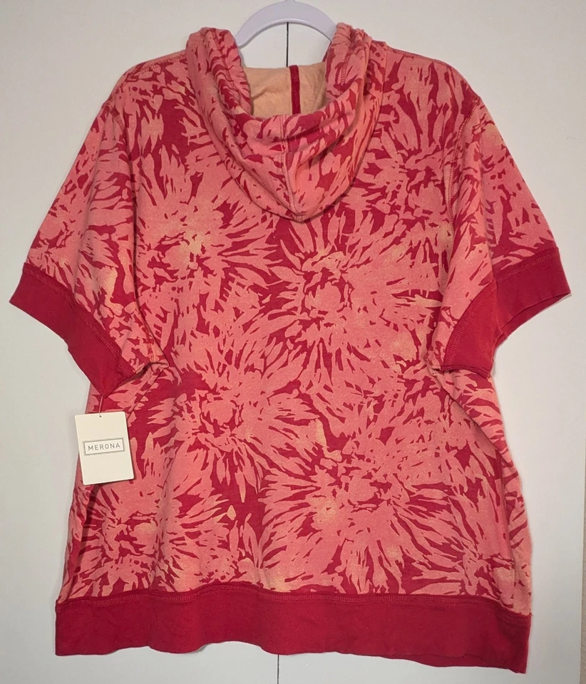 NUEVO CON ETIQUETAS Sudadera con Capucha Merona Manga Corta Talla Grande 24W/26W Rosa Cremallera Abstracta Foto 2 de 4