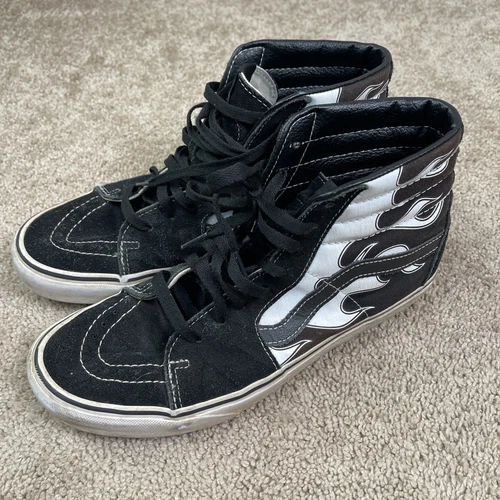 Vans Sneakers Uomo 9.5 Nero Bianco Fiamme High Top Skater Punk Y2K Rock Sk8 Hi