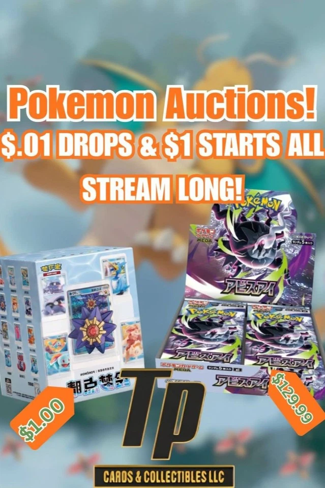 $1 Start Pokemon Auctions | Packs, Bundles, Boxes w/ JC
