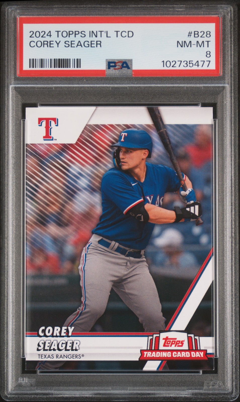 2024 TOPPS INTERNATIONAL TRADING CARD DAY #B28 COREY SEAGER PSA 8