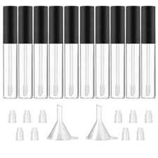 Empty Lip Gloss Tubes 10ML 10 Pack Clear Refillable Bottles Matte Black Cap