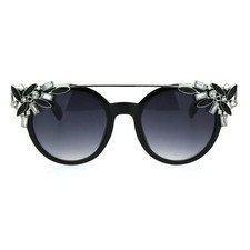 Womens Rhinestone Jewel Trim Diva Bling Horn Rim Sunglasses