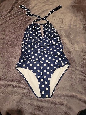 Aqua Eve Swimsuit Plus Sz 16W 1-piece Swimsuit w/tummy Control NWT Polkadot Blue