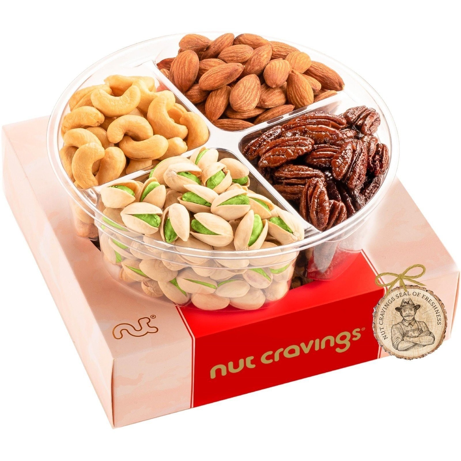 Nut Cravings Nuts Gift Basket Red & Gold Box Packaging 4 Piece Assortment Snack